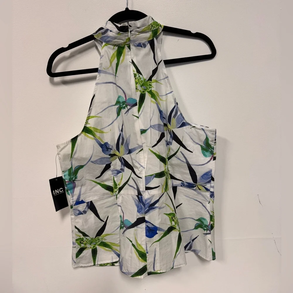 NWT INC International Concepts Floral Print Halterneck Top White & Blue Size 14 - Picture 6 of 6